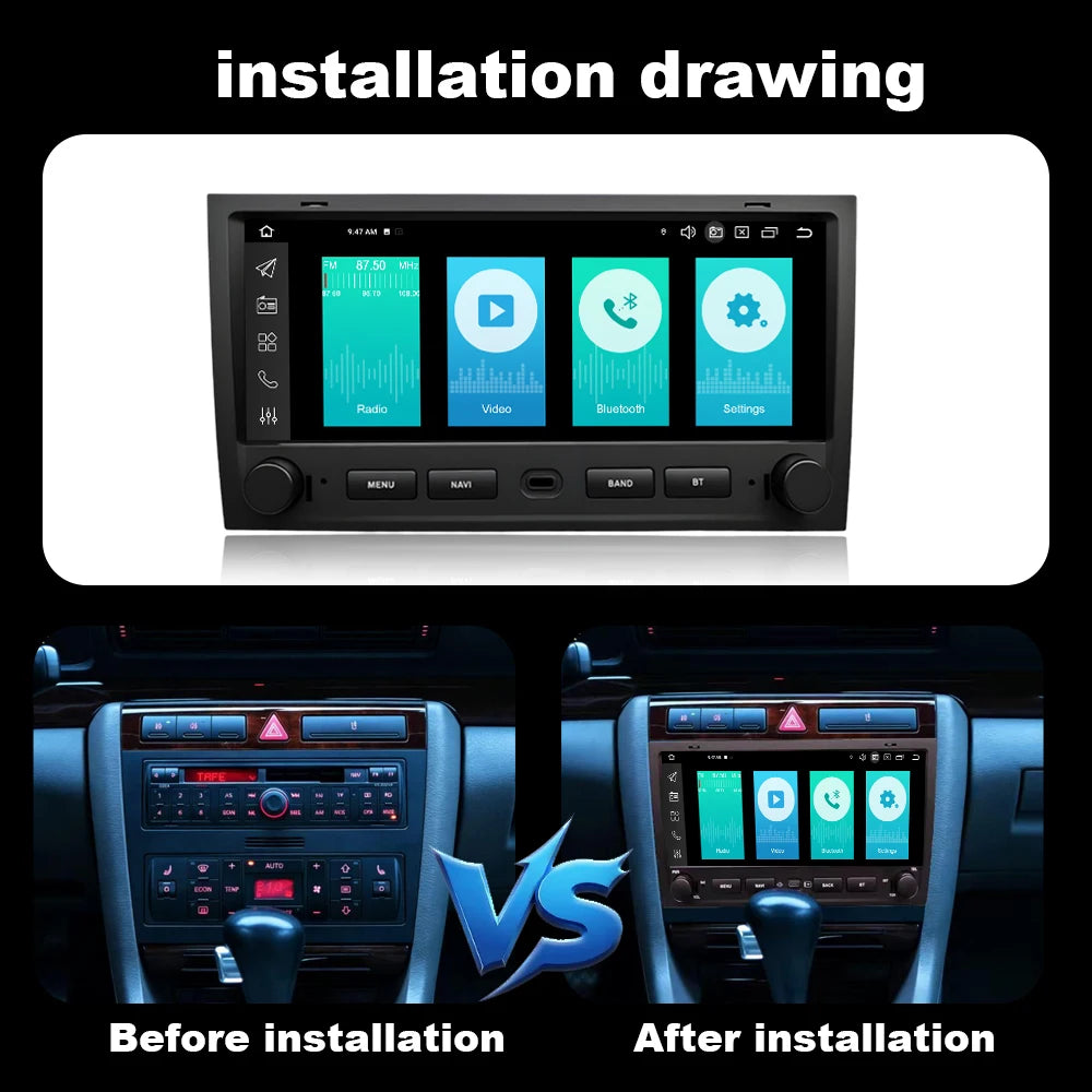 Car Radio for Audi A6 RS6 2001-2004 Touch Display Multimedia Player Android Auto Wireless
