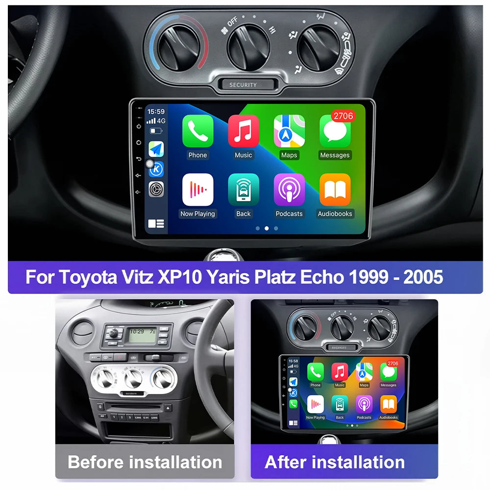 For Toyota Vitz XP10 Yaris Platz Echo 1999-2005 Car Radio GPS Navigation Carplay player Bl