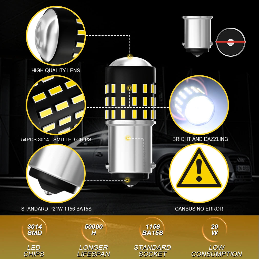 TOAUTO 2PCS P21 LED Light Car BA15S BAU15S BAY15D P21W PY21W Signal Light Additional Brake