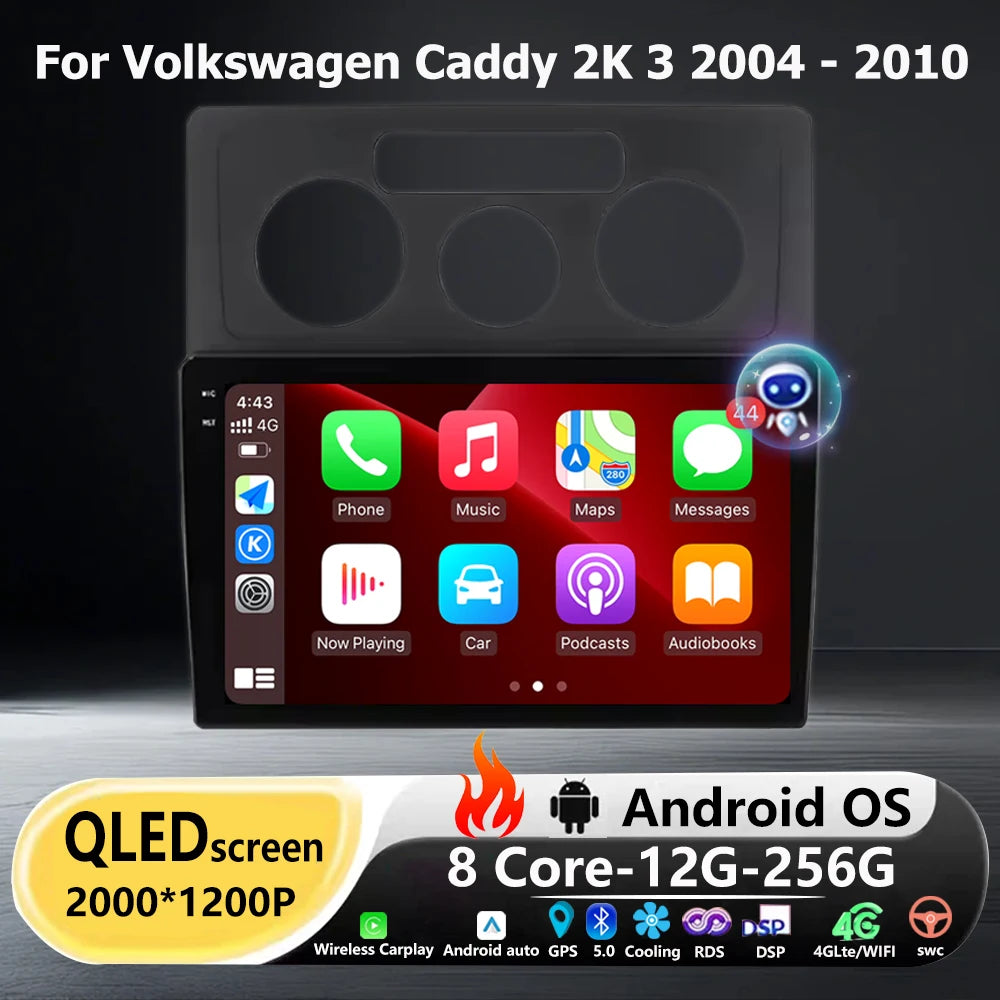 10 Inch Android 16 Auto For VW Volkswagen Caddy 2K 3 2004-2010 Car Radio Multimedia Player