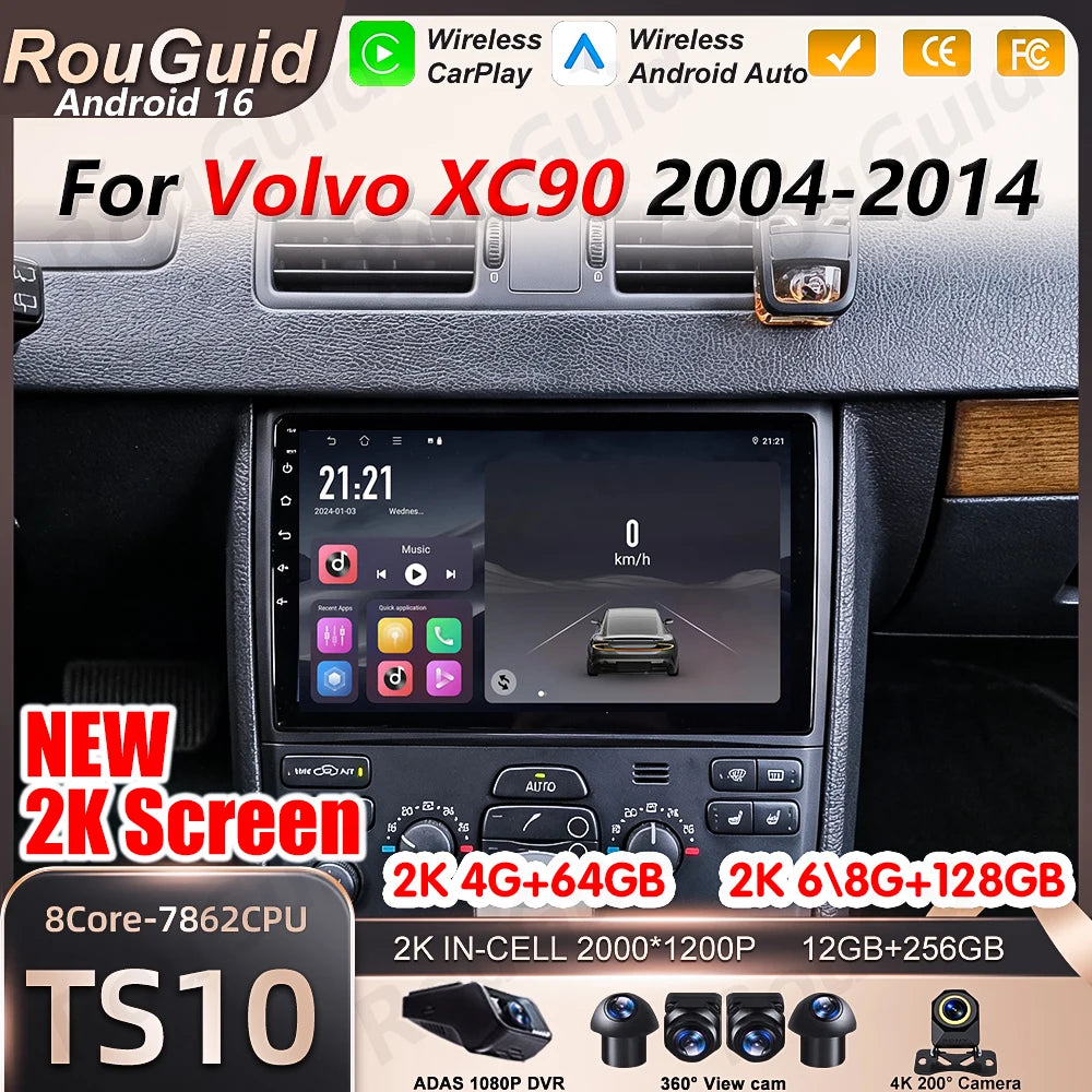 Android 16 Carplay Car Radio For Volvo XC90 2004 2005 2006 2007 2008 - 2014 Auto BT Stereo | AUTOKITSHOP