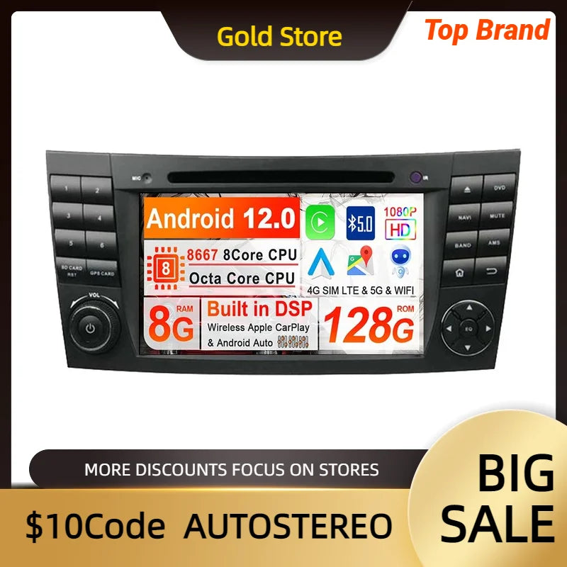 For Benz E-Class W211 CLS W219 Android 13 Car Radio Tape Recorder GPS Navigation Car DVD P