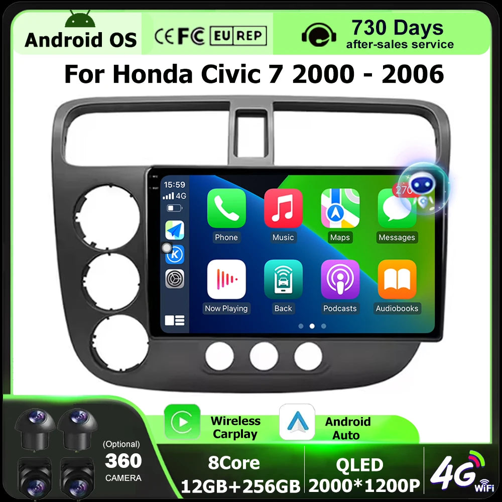 Android 16 Auto For Honda Civic 7 2000 - 2006 Car Radio Multimedia Video Player GPS Naviga