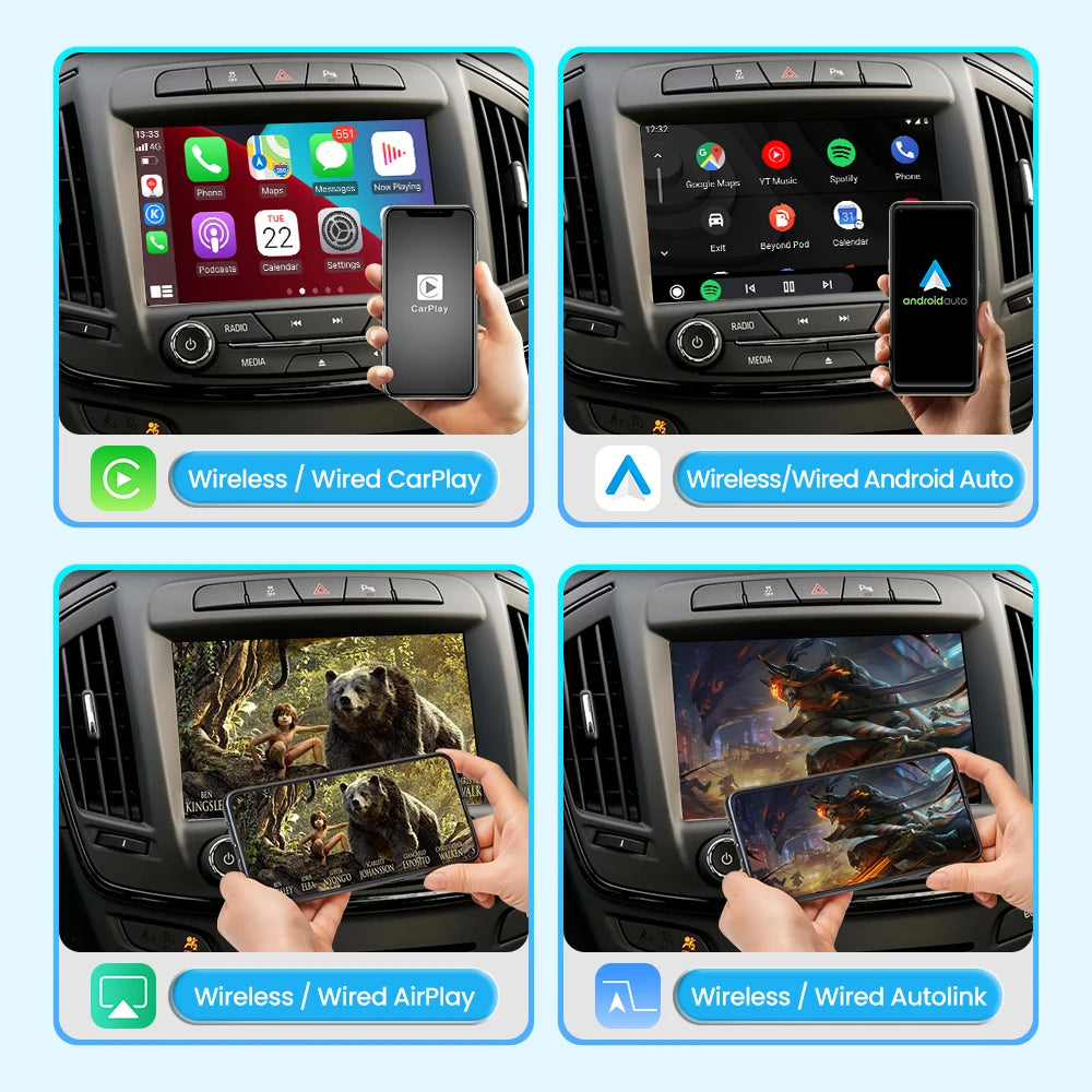 Wireless CarPlay Android Auto Retrofit Interface for Opel Insignia 2014-2017 - Mirror-Link USB Flash Video OEM Rear Cam
