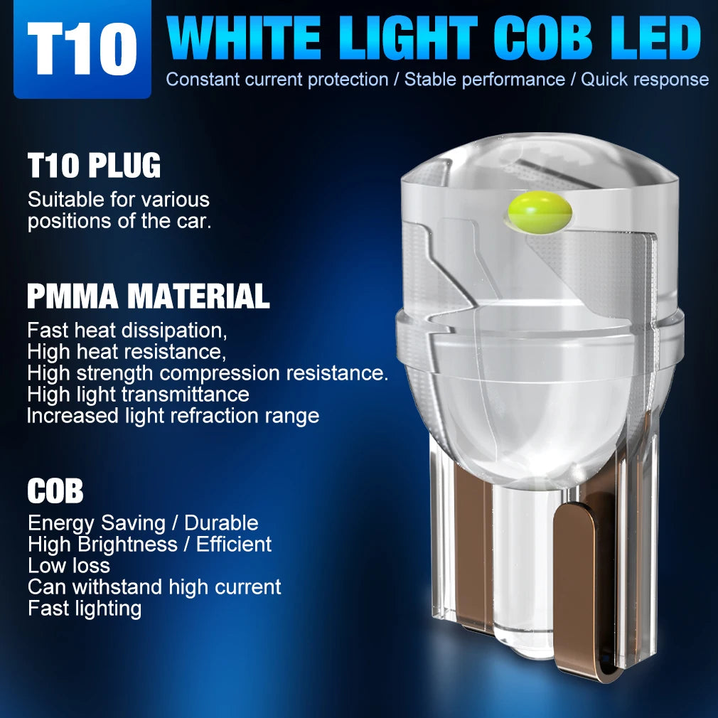 T10 W5W WY5W 168 501 2825 COB LED Car Wedge Bulbs Parking Lights Auto License Plate Lamps