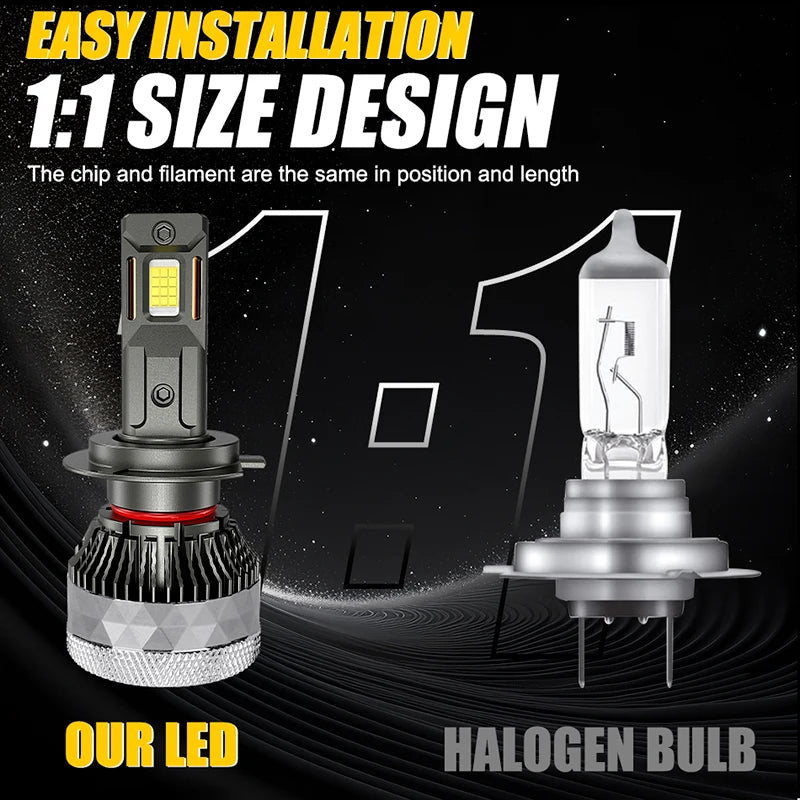 K5C H7 H3 LED 130000LM Headlights Canbus 6000K H1 H4 H11 9012 HIR2 H8 H9 9005 9006 HB3 HB4