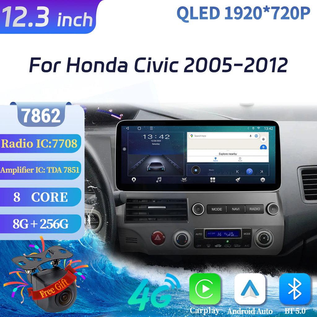 12.3 inch For Honda Civic 2005 2006 2007 2008 -2012 Car Radio Multimedia Navigation Wirele