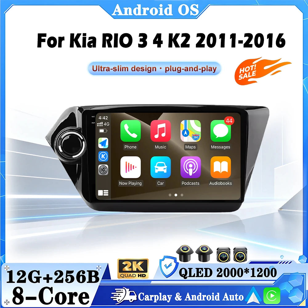 Android 16 For Kia RIO 3 4 K2 2011-2016 Car Radio Multimedia Player Monitor Stereo Navigat