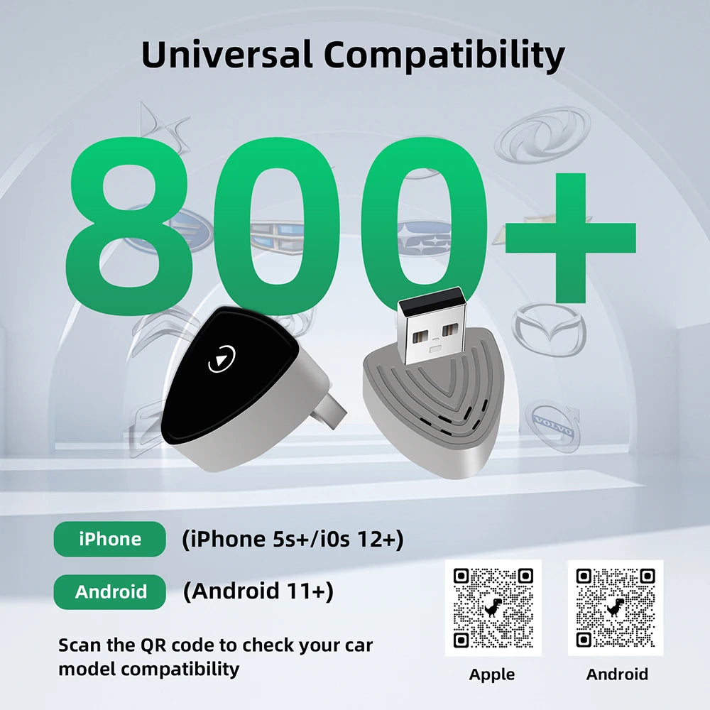 2025 New Wireless CarPlay Android Smart Auto Adapter Hassle-Free Plug&Play Stable BT WiFi
