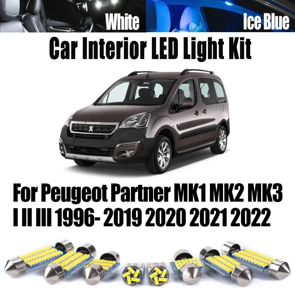 LED Interior Light Kit for Peugeot Partner MK1 MK2 MK3 I II III 1996-2019 - Canbus Dome Map Door Trunk Bulbs | AUTOKI...