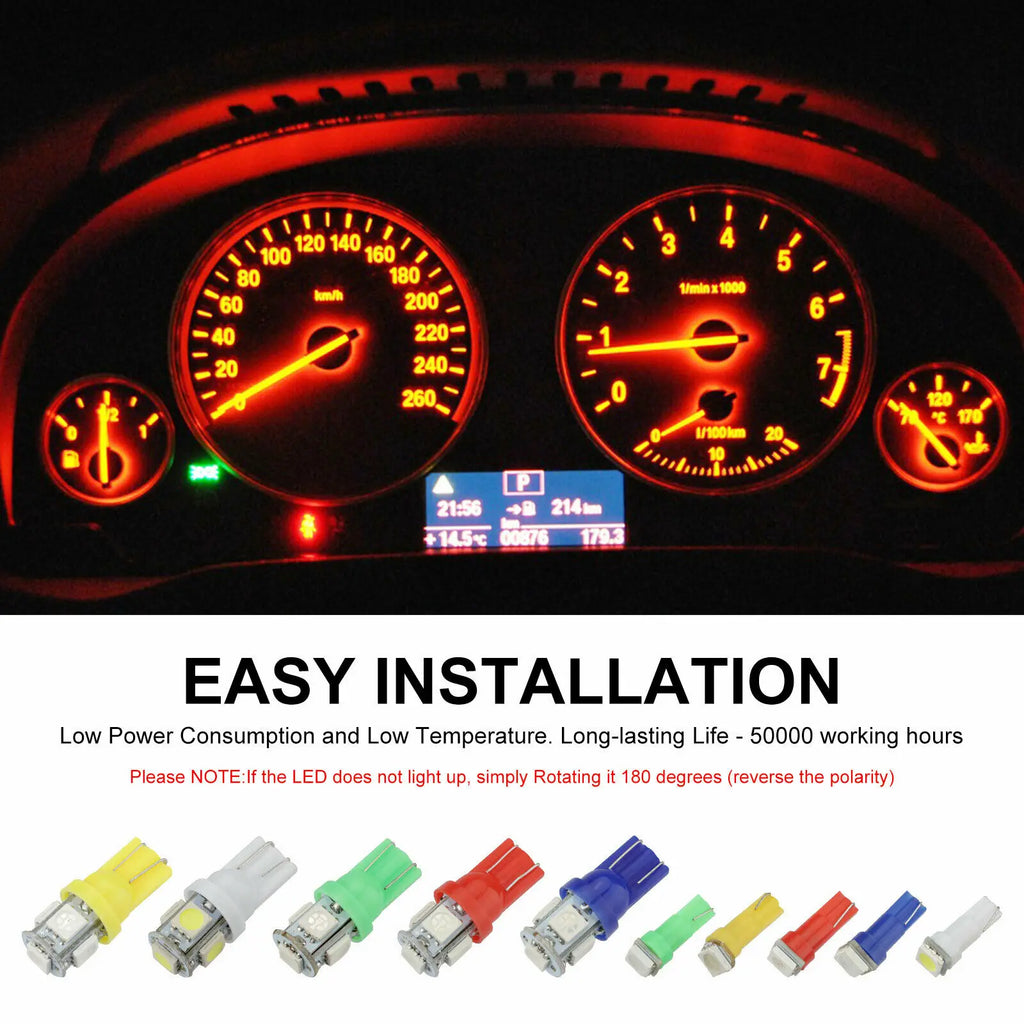 Car T5+T10 5050-SMD LED Instrument Panel Cluster Indicator Dash Light Bulb
