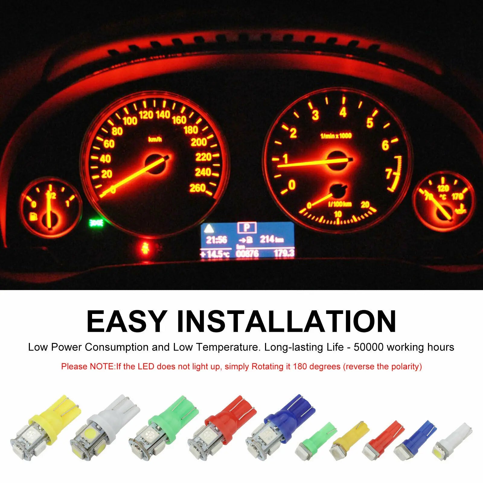 Car T5+T10 5050-SMD LED Instrument Panel Cluster Indicator Dash Light Bulb