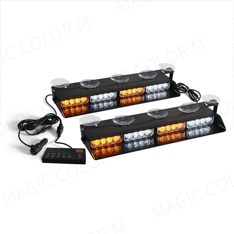 2-in-1 32 LED Car Strobe Lights For Emergency Flash Warning Lamp Windshield Bar Red Blue A | AUTOKITSHOP