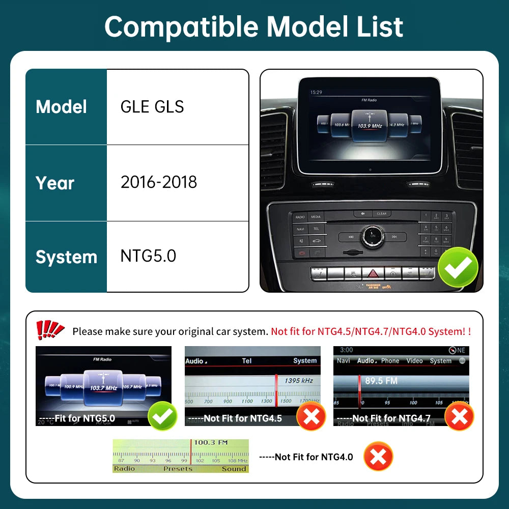 Wireless CarPlay RoadTop for Mercedes Benz GLE GLS 2016-2018, with Android Auto Mirror Lin