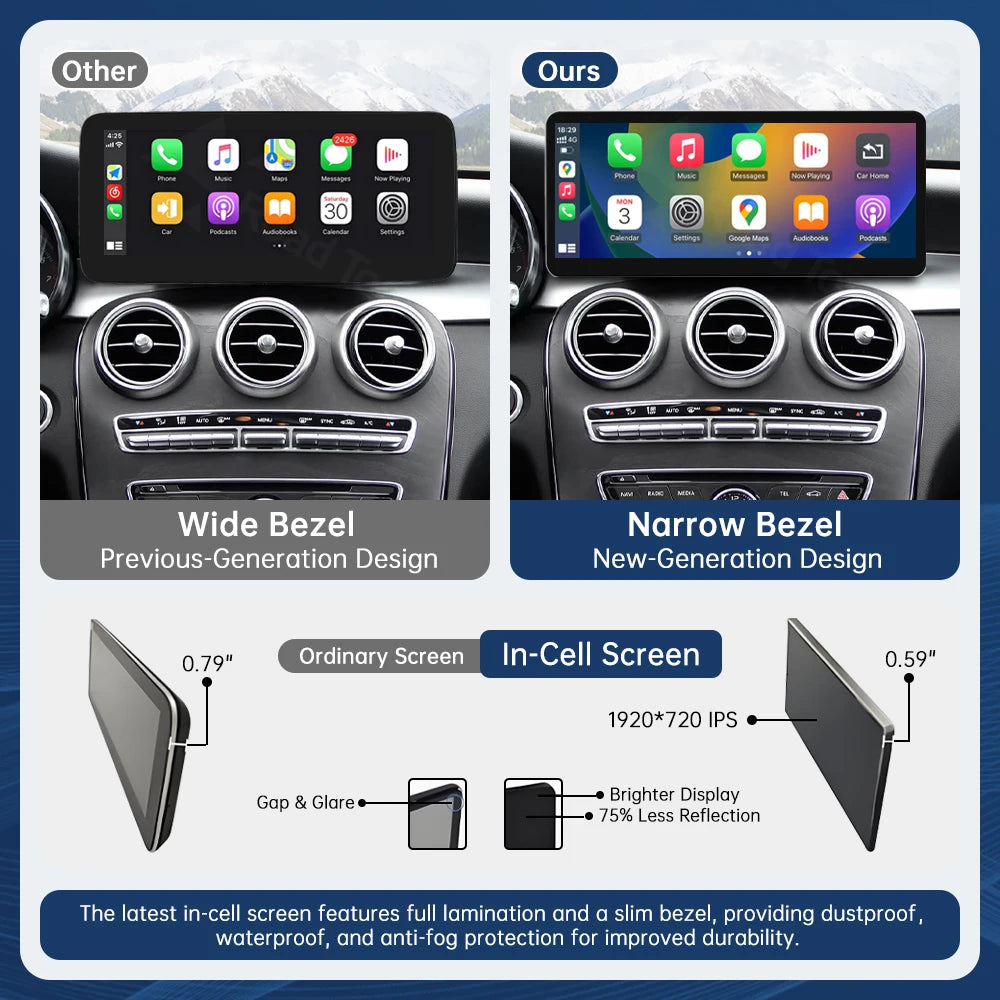 Road Top 12.3 inch Ultra Thin Multimedia Carplay Display For Benz C Class W205 GLC V Class | AUTOKITSHOP