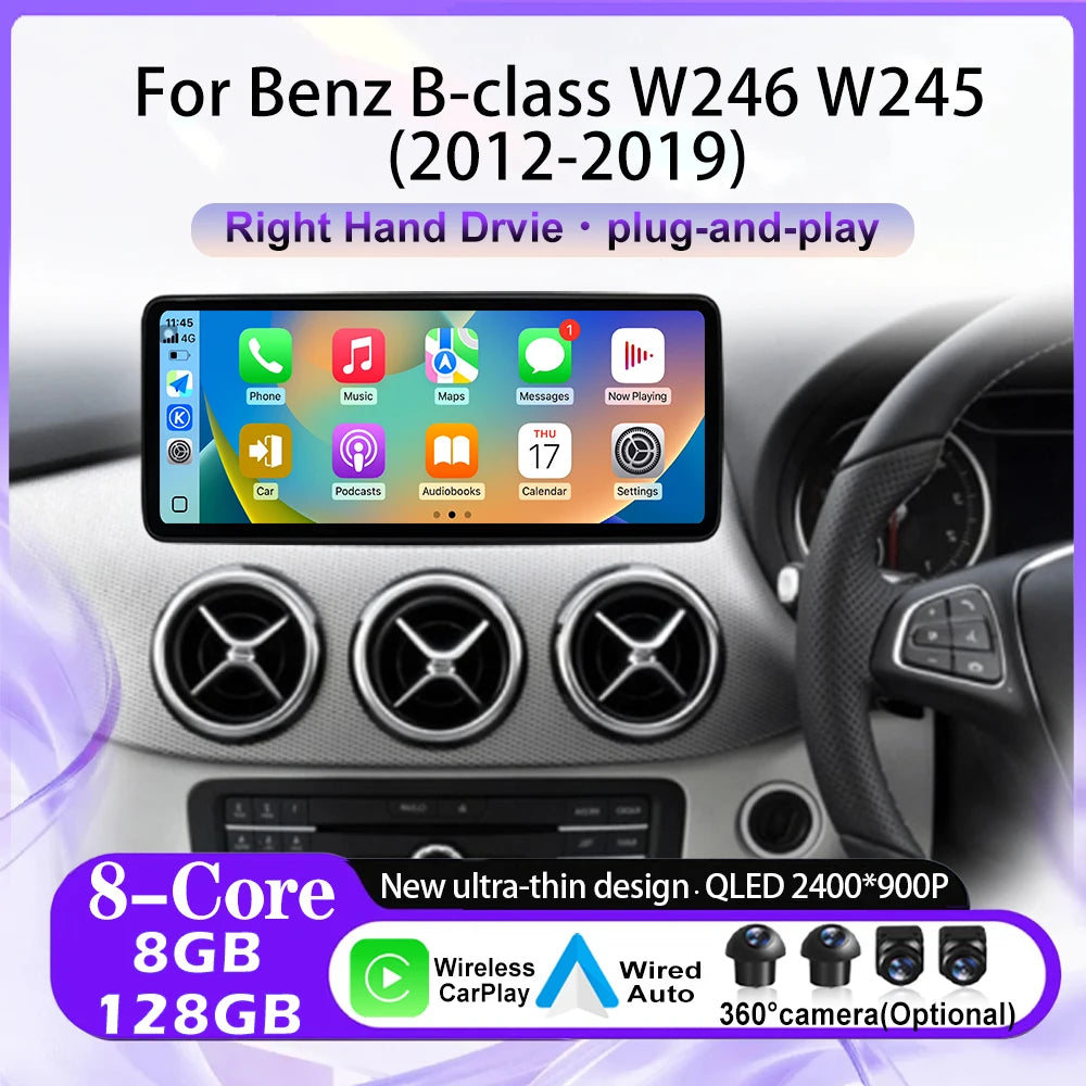 12.3inch Android 16 For Benz B-class W246 W245 2012-2019 Multimedia Player DSP CarPlay 4G