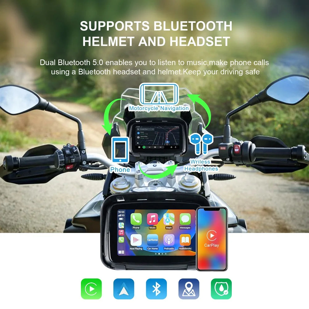 5 Inch Motorcycle Bike Carplay Android Auto Screen Waterproof Wireless Carplay Touch Scree | AUTOKITSHOP