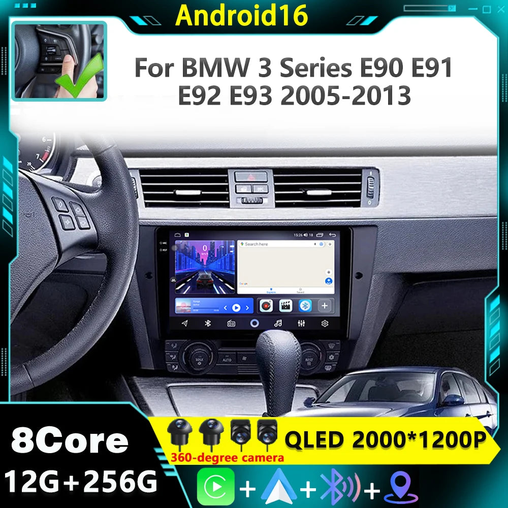 Android 16 For BMW 3 Series E90 E91 E92 E93 2005-2013 CarPlay Radio Multimedia Player Ster
