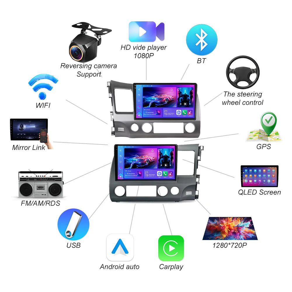 10" Android 16 For Honda Civic 8 2005 - 2012 Carplay Car Stereo Radio Multimedia Player Na | AUTOKITSHOP