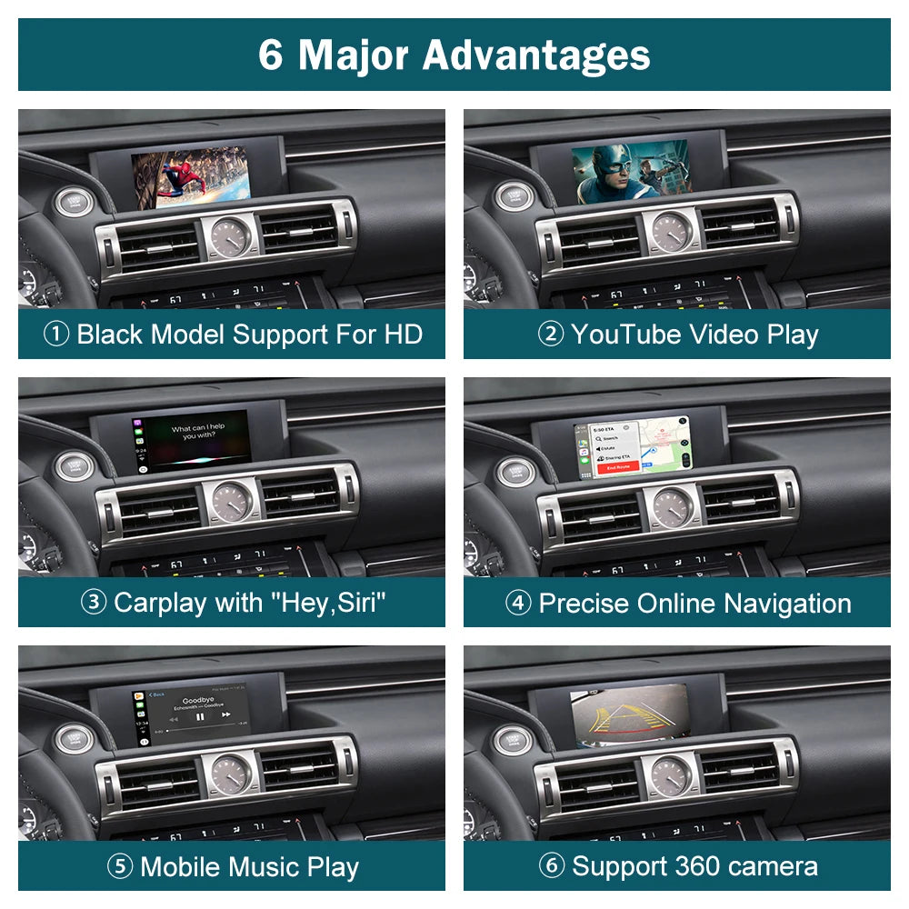 RoadTop Wireless CarPlay for Lexus NX RX IS ES GS RC CT LS 2014-2019 with Android Auto Mir