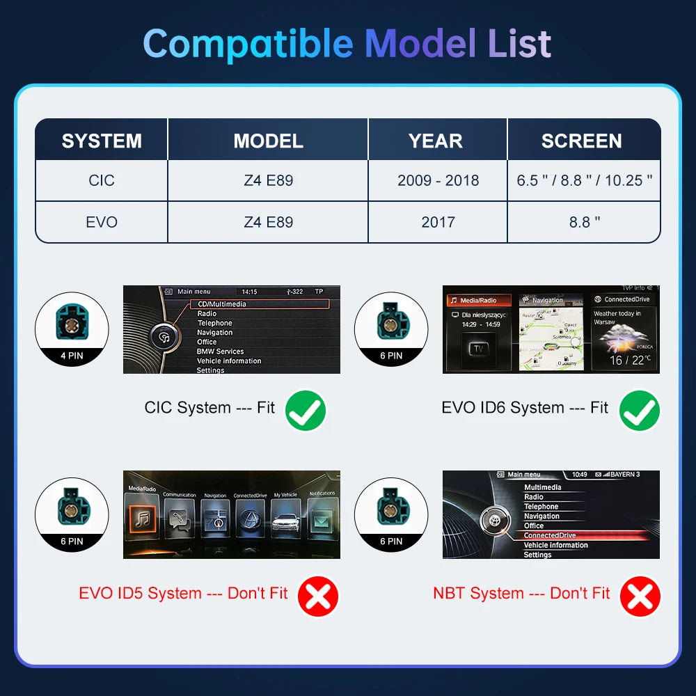 Road Top Wireless CarPlay Android Auto for BMW Z4 E89 CIC EVO System 2009-2018, with Airpl | AUTOKITSHOP