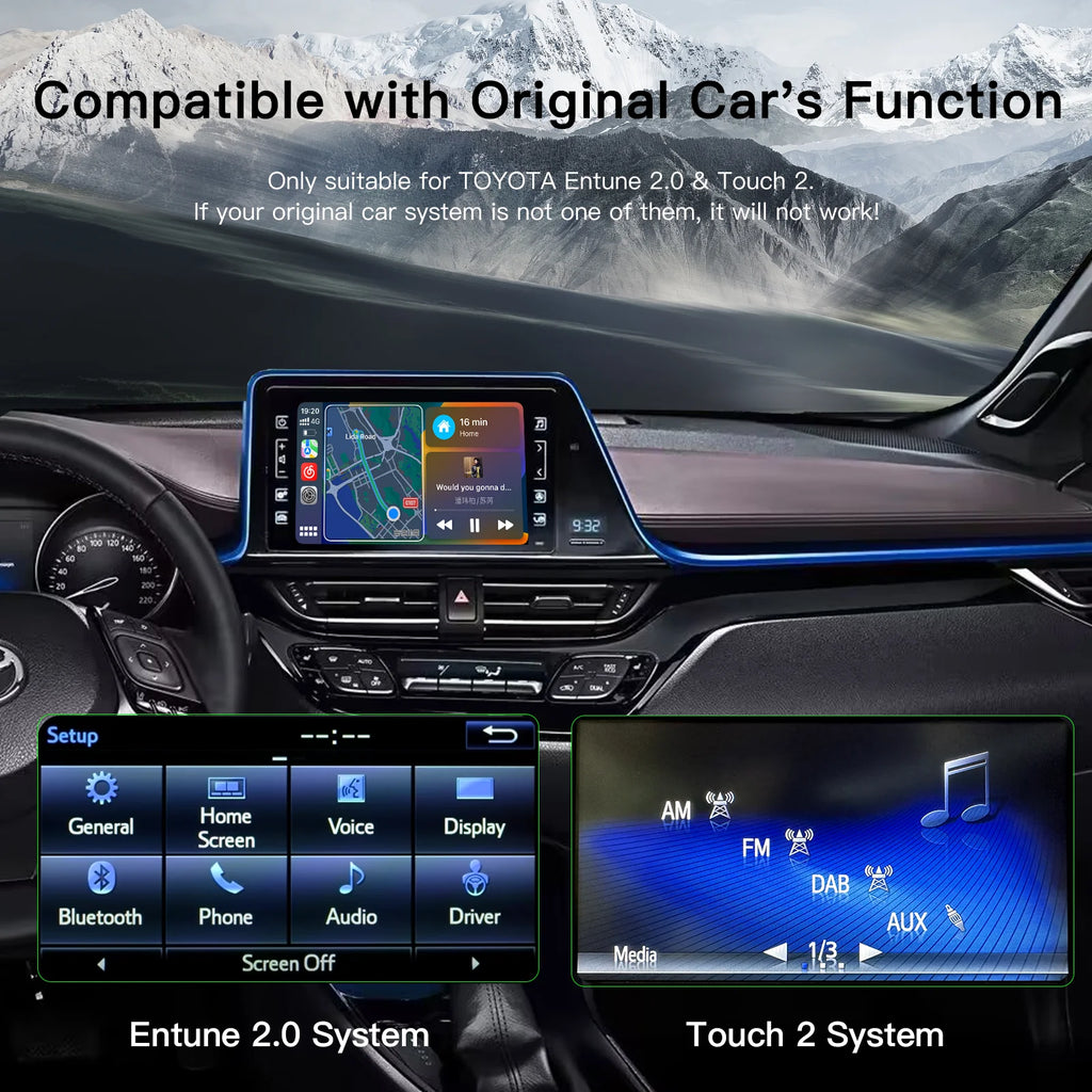CARABC Wireless Carplay Android Auto For TOYOTA RAV4 Corolla Tacoma Camry CHR Tundra Highl