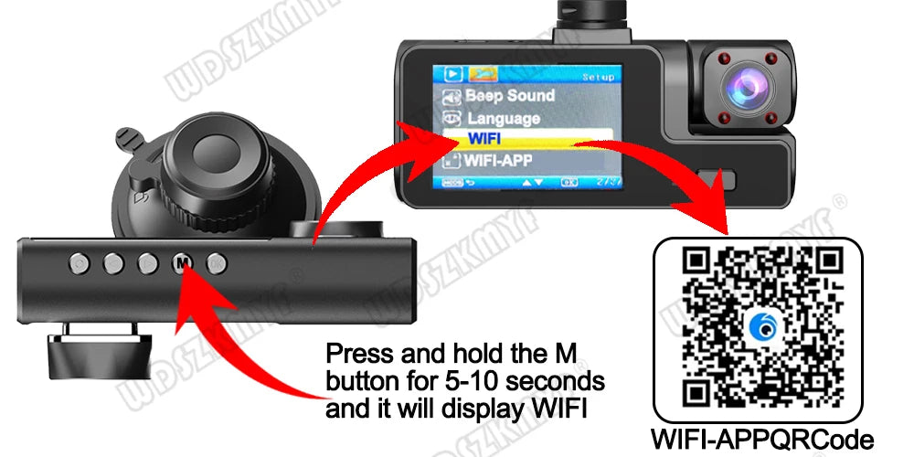 3Camera Dash Cam 2cam Car Camera 1080P Video Recorder WIFI Car DVR Front Rear View Camera Night Vision Black Box Car Accessories