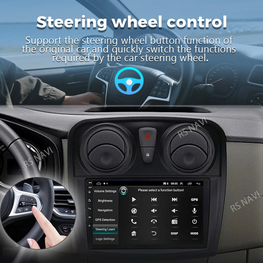 Plug and Play Android 16 2K QLED For Renault Sandero Logan 2 2014 - 2019 Car Radio Multime