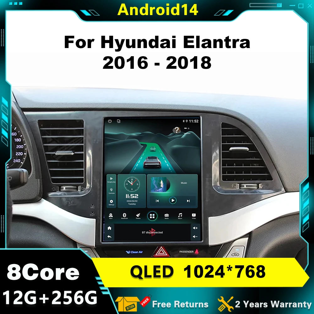 Car Radio 9.7 inch Android 14 For Hyundai Elantra 2016 - 2018 Multimedia Video Player Navi