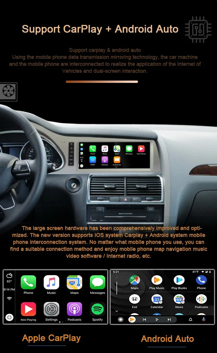 Android 14 Auto Radio CarPlay For Audi A6 C6 4f For Audi Q7 4L 2005-2015 MMI 2G 3G GPS Car