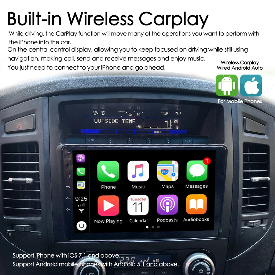 Car Radio For Mitsubishi Pajero 2009 V88 V80 V90 2006-2014 8GB+128GB AI Voice CarPlay GPS