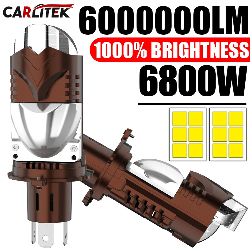 H4/9003/HB2 LED Headlight Bulbs Canbus with Projector Lens 1:1 Mini size Car Light 6000000