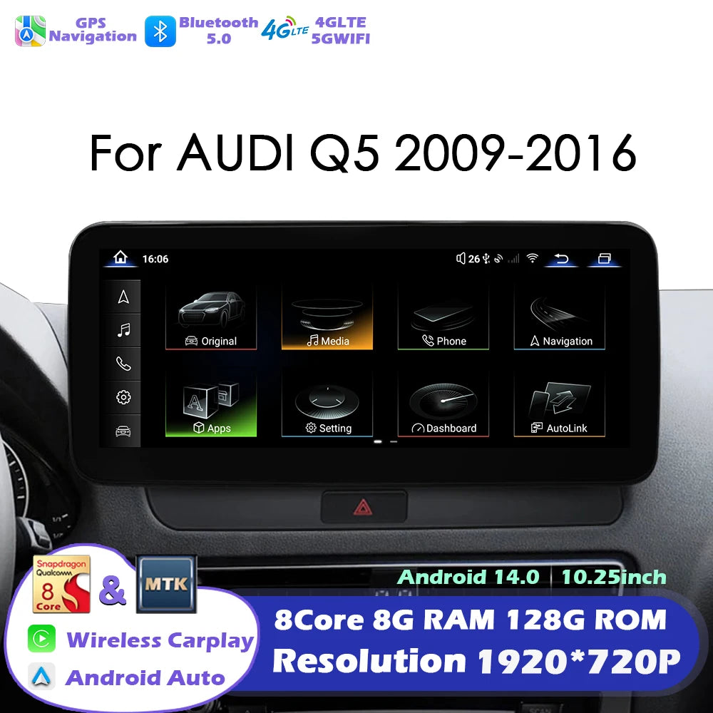 Android 14 Radio For Audi Q5 2009 2010 2011 - 2016 Car Multimedia Player Navigation GPS St