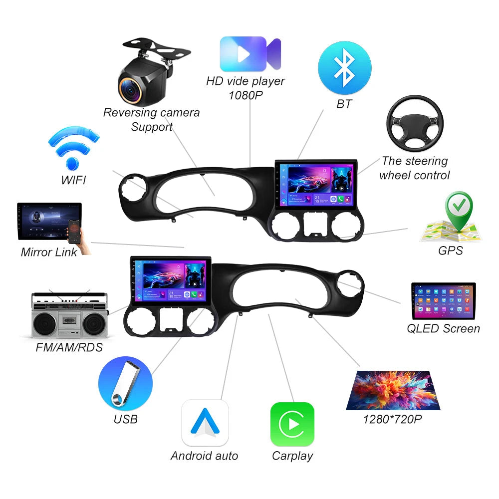 Android 16 For Jeep Wrangler 3 Jk 2010-2018 Car Radio Player Multimedia Navigation Gps Aut | AUTOKITSHOP