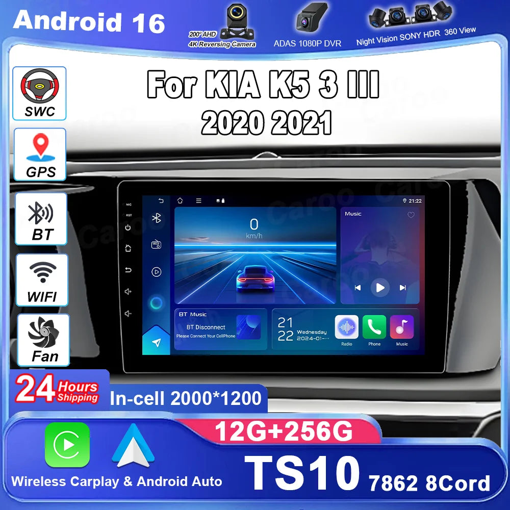 Android 16 Car Radio Stereo For KIA K5 3 III 2020 2021 Auto Multimedia Player GPS Navigati