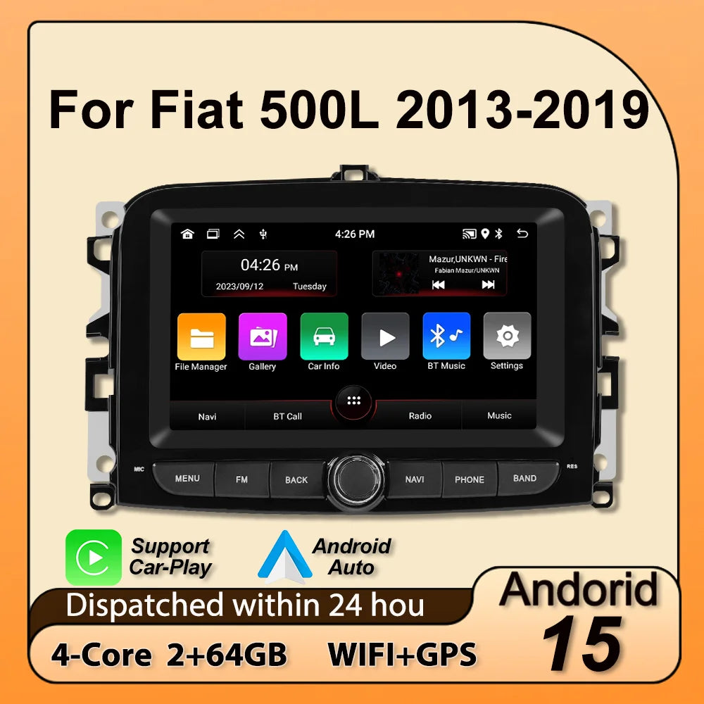 For Fiat 500L 2013-2019 Android 15 2+64G 2 Din Car Radio Wireless Carplay Central Multimed