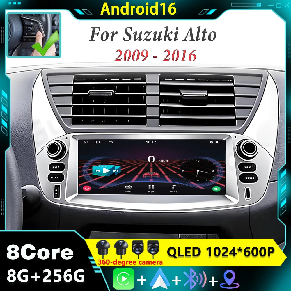Android16 For Suzuki Alto Nissan Pixo 2009 - 2016 Wireless CarPlay 4G+WiFi Car Stereo with