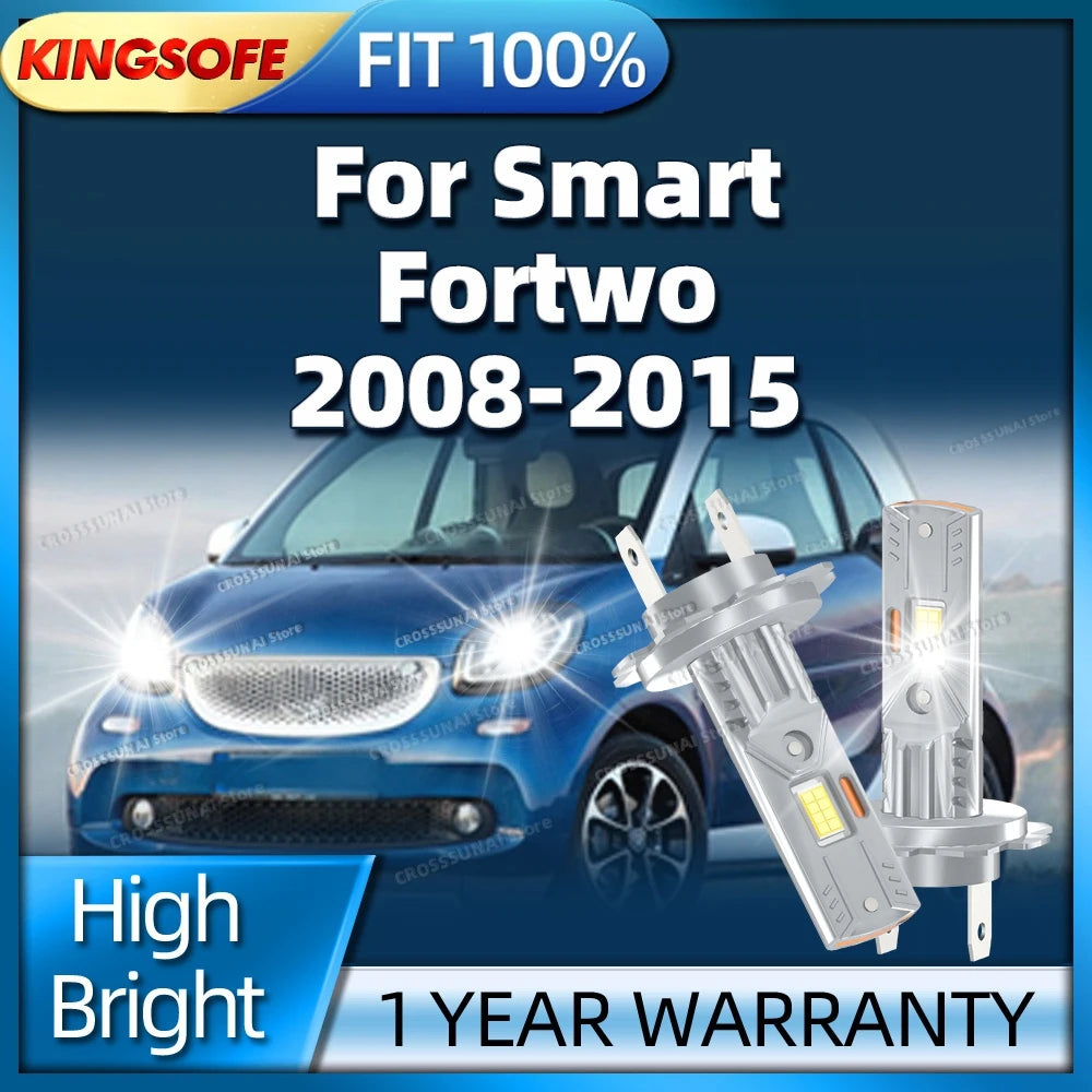 2/4Pcs LED Headlight Wireless Car Light 400W H7 6000K Light Bulbs For Smart Fortwo 2008 20