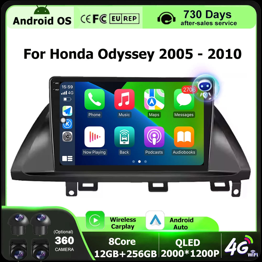 Android 16 Auto Carplay For Honda Odyssey 2005-2010 Car Radio Multimedia Video Player GPS