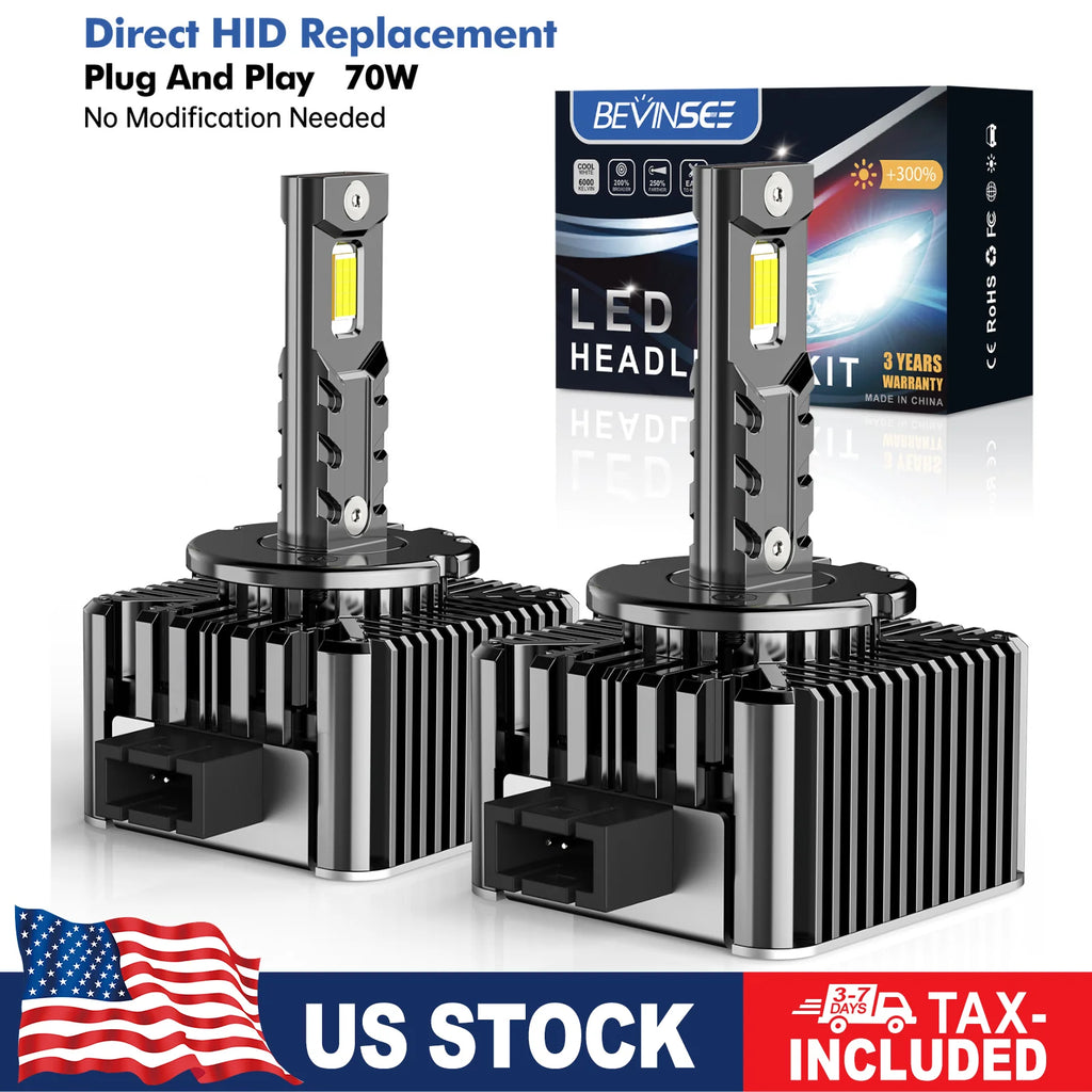 BEVINSEE D1S D1R D3S D3R D5S D2S D2R LED Headlight Bulbs 70W 7000LM Ultra Bright CANBUS Pl