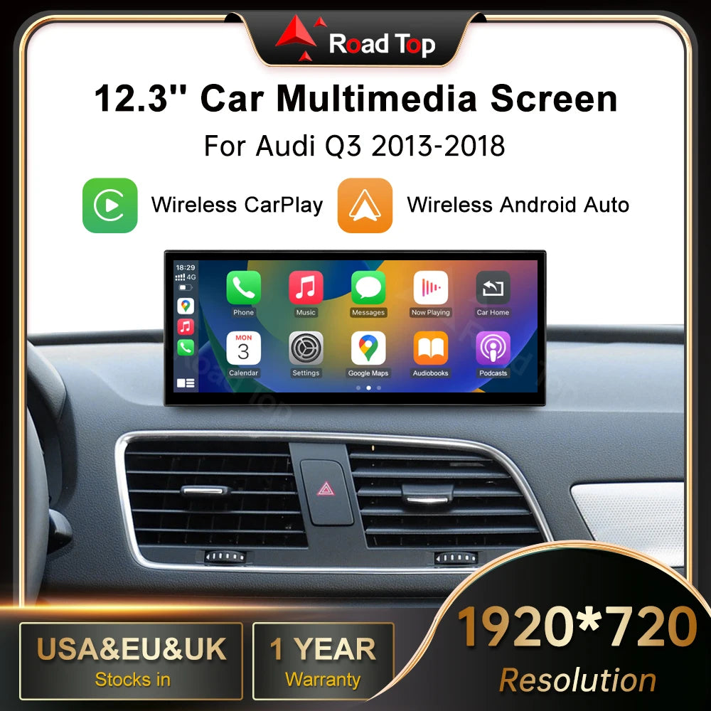 RoadTop 12.3' Linux Touch Scree Wireless CarPlay For Audi Q3 2013-2018 Multimedia Display