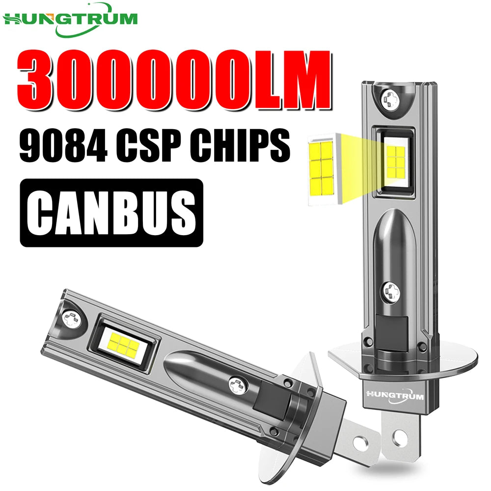 H1 LED Headlight 300000LM 6000K Super White Light Bulb Fanless Plug And Play CANBUS Silent
