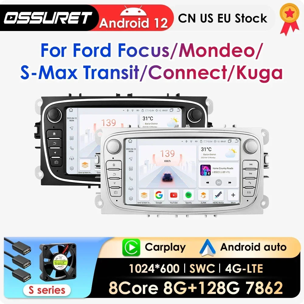 Android 12 Car Radio For ford mondeo/Focus/S-Max/GalaxyC-Max Car Radio Multimedia Video Pl