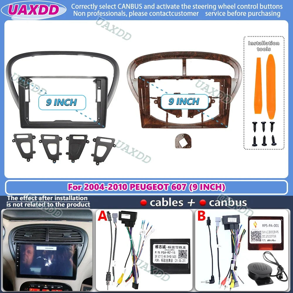 For 2004-2010 PEUGEOT 607 9INCH 2 Din Car stereo Android frame panel fascia cable video ha