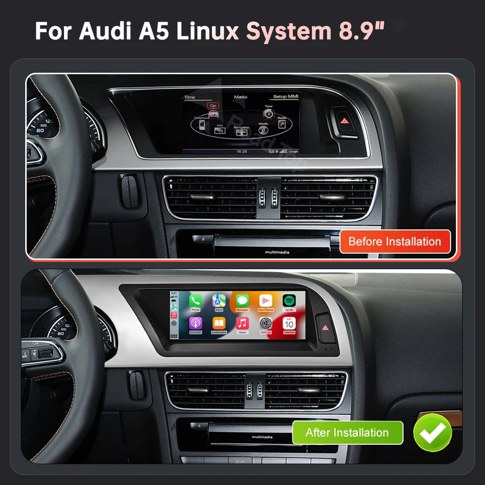 RoadTop 8.9'' Wireless CarPlay Touch Screen Multimedia Display For Audi A5 2008-2016 with  | AUTOKITSHOP