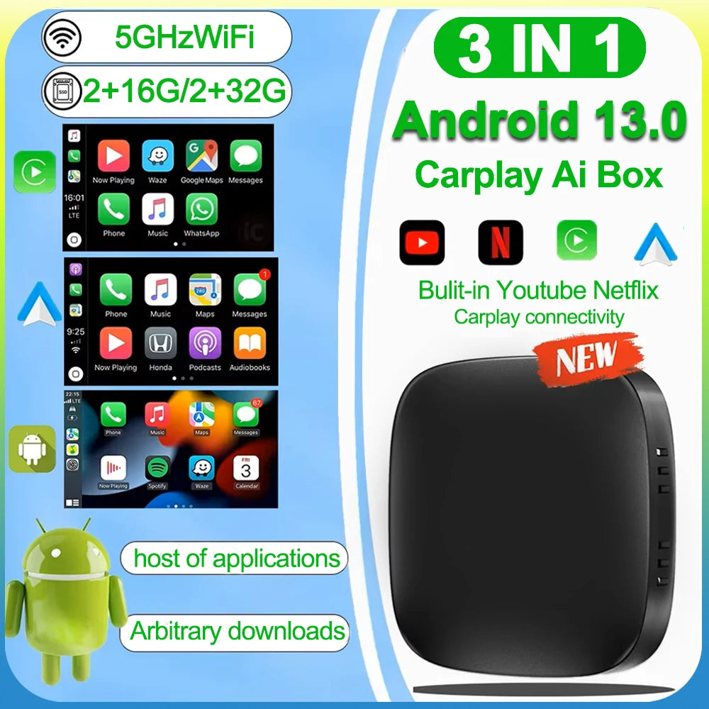 Android 13 CarPlay Smart Ai Box Android Wireless CarPlay Android Auto Adapter For Netflix