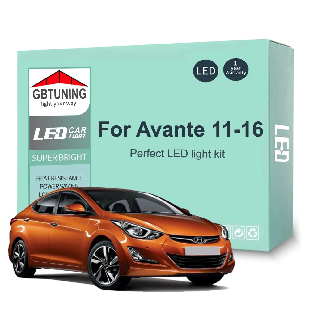 13-Piece LED Interior Light Kit for Hyundai Avante MD 2011-2016 - Canbus Dome Map Door Trunk Bulbs | AUTOKITSHOP