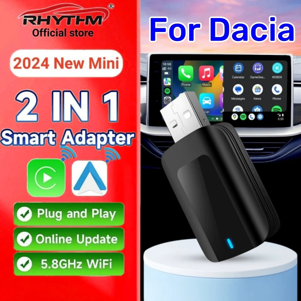 Wireless Adapter CarPlay Android Auto 2in1 Smart Dongle Play&Plug For Dacia Spring Logan S | AUTOKITSHOP