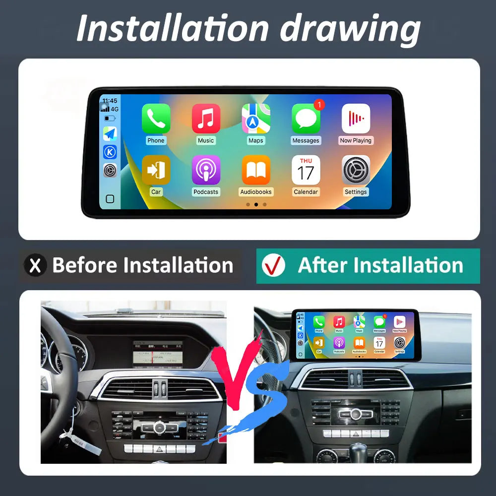 Android 16 Accessories Car Multimedia Radio and Ultra-thin screen Carplay QLED for BENZ C