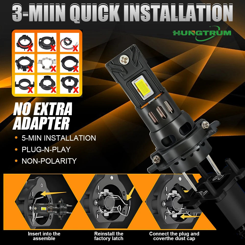 500W Turbo H7 H4 car Headlight Bulbs CANBUS Lights 150000LM Mini Lamp 1:1 Wireless LED Hea